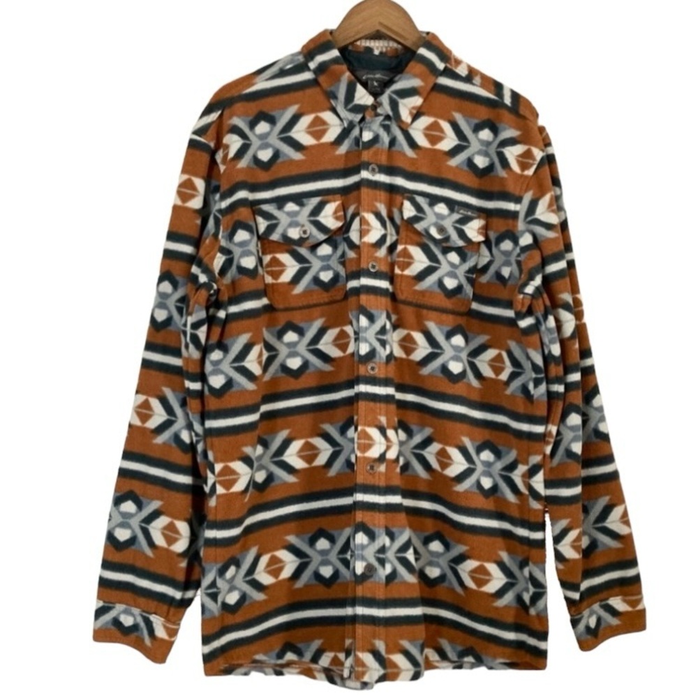 Eddie Bauer Chutes Tribal Print Microfleece Button Front Collar Shirt XL Tall